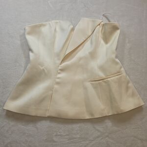 Miss Circle Women Yani Ivory Asymmetrical Lapel Sleeveless Peplum Top Large